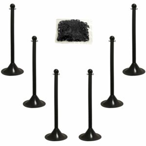 Mr. Chain Plastic Stanchion Kit with 50 Feet of 2-Inch Link Chain and C-Hooks, Black, Pack of 6