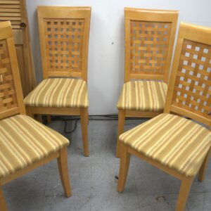 Set of 4 Used Wooden Dining Chairs with Woven Backs